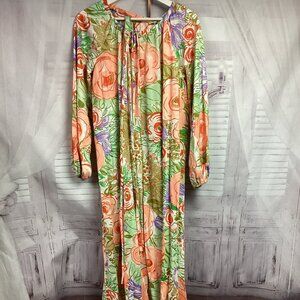 Vintage 70s Floral Maxi Dress Long Sleeve L